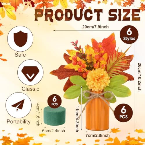 Suncalla 6 Pack Fall Table Centerpieces Decor in Metal Pots, Yellow - Image 2