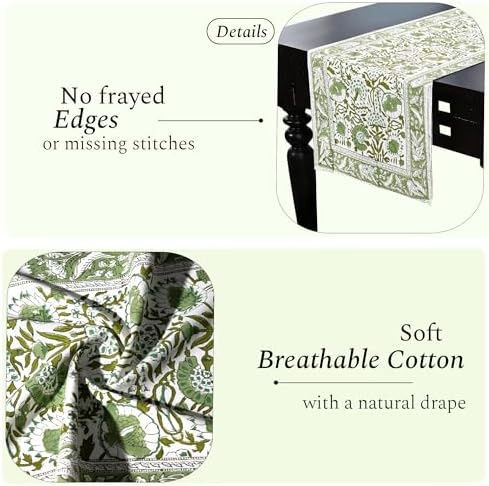 CPC Agate Green Block Print Cotton Table Runner 16x72 Inch Long Runner - Image 2