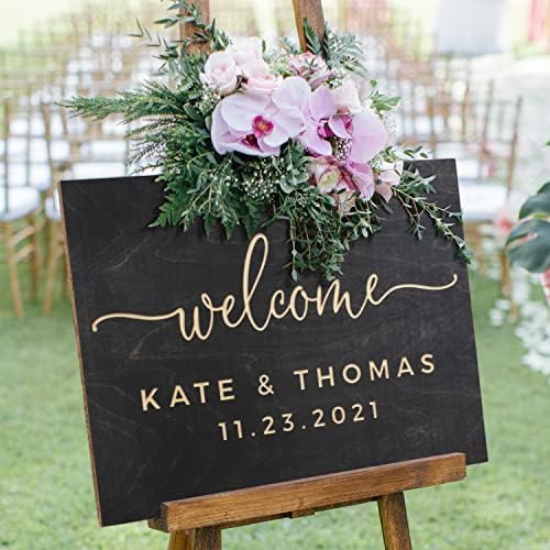 Personalized Wedding Welcome Sign | Custom Wood Sign for Wedding | 2 Optional Shapes, 4 Optional Sizes, 5 Wooden Colors - Wedding Plaque for Welcome Sign, Rustic Wedding Decor - D2 by PersonalizedFavors