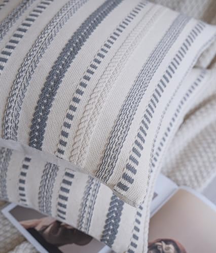 Cethom Grey Boho Throw Pillow Covers 22x22 Inch Set of 2, Stripe Textured Decorative Couch Pillow Cases for Bed, Sofa, Living Room, Bedroom, Farmhouse Home Accent Cushion Covers - Image 3