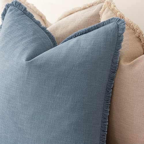 Foindtower Decorative Linen Fringe Throw Pillow Covers 26×26 Misty Blue - Image 5