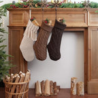 steo spce 3 Pack Farmhouse Christmas Stockings – Large 18” Rustic Boho Vintage Cable Knit Holiday Stockings in Brown and White Neutral Tones for Fireplace Mantel Hanging Family Décor - Image 3
