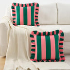 MONDAY MOOSE Decorative Throw Pillow Covers, Set of 2 Water-Resistant Striped Design with Ruffle Edge for Outdoor/Indoor Use, Pillow Inserts Not Included (20x20 inch, Pink/Dark Teal) - Image 5
