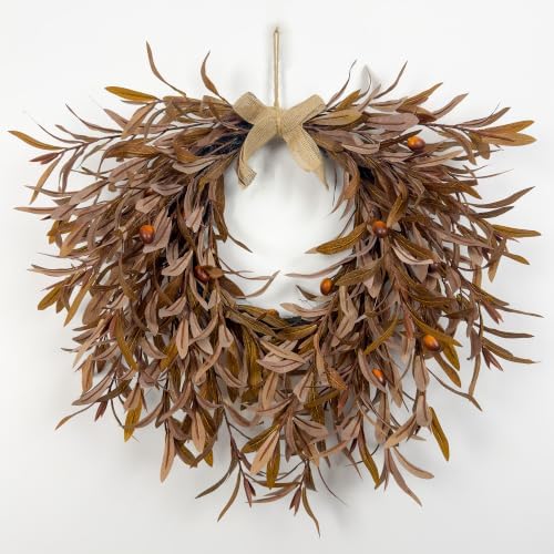 22 Inch Artificial Fall Heart Wreath for Front Door with Olive Leaves by Unknown
