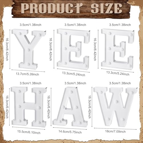 Honoson 6 Pcs Western Party Decorations Yee Haw LED Light up Sign - Image 3
