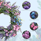 Lavender Wreaths for Front Door 18 Inch Spring Summer Wreath with Lavender,Berries, Butterflies,for Year-Round Use Indoors and Outdoors as Wall, Door, Window, Party and Wedding Decorations - Image 2