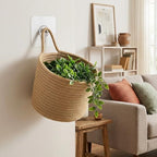 6 PCS Wall Hanging Basket Set Handwoven Cotton Rope Hanging Fruit Basket Organizer with Hooks Boho Decorative Storage Bins for Home Kitchen Office Door Wall - Image 6