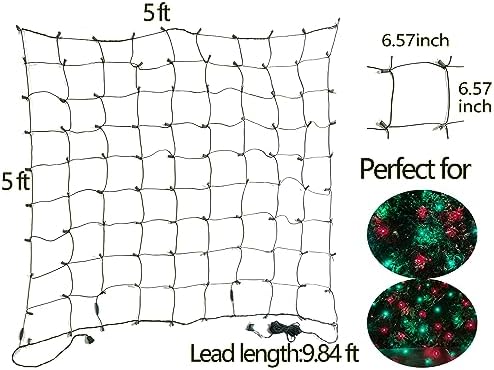 HISHINY LED Christmas Net Lights Outdoor, 5ftx5ft 100LED Green Wire, Connectable Bush Mesh Net Lights String for Halloween Christmas Party,Shrub,Yard,Tree（Red&Green） - Image 4
