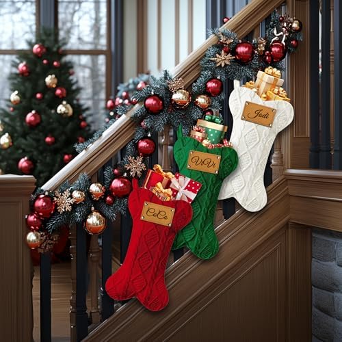 Personalized Dog Christmas Stockings, Custom Name Engraved Christmas Stockings 10 Pack, 16.9” Large Xmas Stocking for Dogs Cats Pets, Bone Shape Fireplace Hanging Holiday Xmas Party Decoration - Image 5