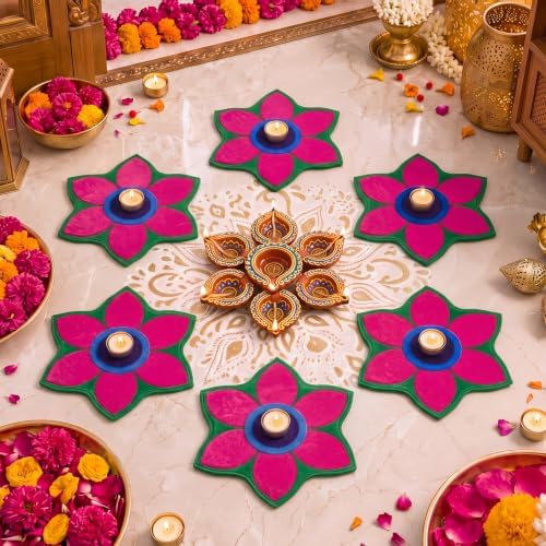 Dunzy 6 Pcs Diwali Rangoli Mat Varalakshmi Pooja Decoration, Purple Mandala by Dunzy