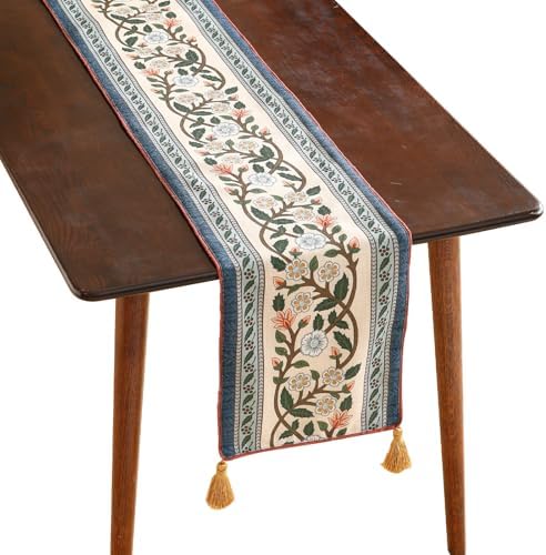 ISAENNE Designer Vintage Linen Long Table Runner,102"x12"-Naples C by Isaennehomedecoration
