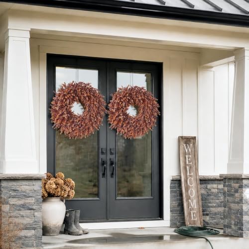 24" Lifelike Touch Fake Fall Eucalyptus Wreath for Front Door (Dark Orange) - Image 3