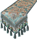 kilofly Elegant Floral Brocade Jacquard Table Runner Tassels (96 x 12 inches) by kilofly