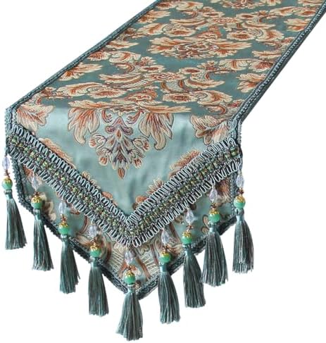 kilofly Elegant Floral Brocade Jacquard Table Runner Tassels (96 x 12 inches) by kilofly