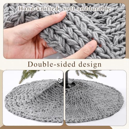 Shappy Gray 36 Inch Chunky Knit Christmas Tree Skirt Crochet Tree Skirt - Image 5