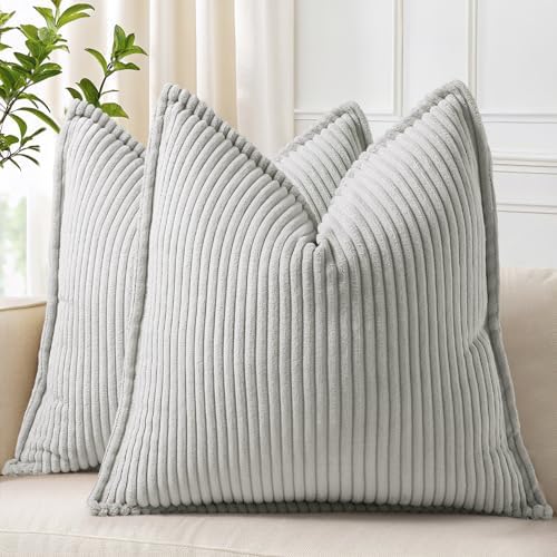 decorUhome Fall Corduroy Grey Throw Pillow Covers 24x24 Set of 2 by decorUhome