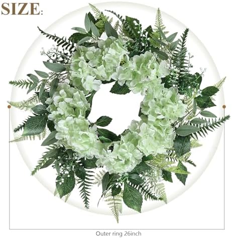 26 Inch Hydrangea Summer Wreaths for Front Door, Green Hydrangea Wreath - Image 2