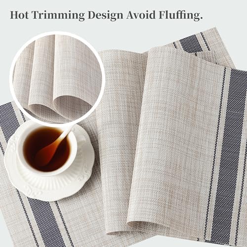 Leetaltree Khaki-Blue Placemats, Heat Resistant Non-Slip Place mats for Dining Table, Washable Durable PVC Vinyl Woven Table Mats (Set of 12) - Image 4