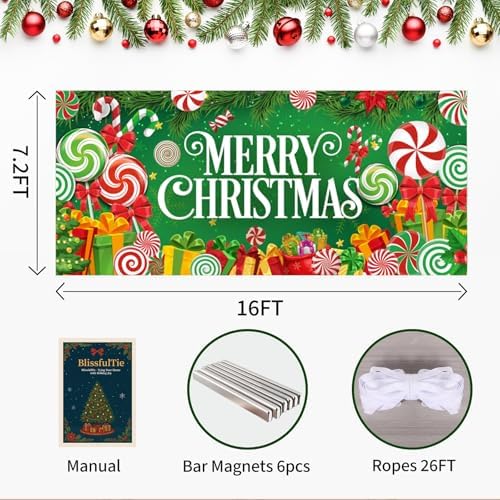 Christmas Garage Door Cover 7x16FT: Garage Merry Christmas Decorations with Bar Magnets & Ropes, Holiday Garage Door Banner Decorative Xmas for Indoor Outdoor with Installation Instructions - Image 3
