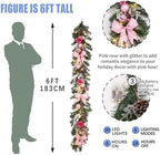 6 feet Christmas Pink Garland for Front Door with 30 LED Lights,Festive Lighted Holiday Decor,prelit Mantel Garland withTimer,Stair and Fireplace Pink Rose Decoration for Christmas and Wedding - Image 6
