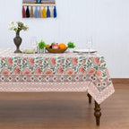 Home Spun & Crafts 72x160 Inches Rectangle Hand Block Print Tablecloth, 100% Cotton, Red Green Floral Table Cloths Washable, Traditional Indian for Dining Outdoor Thanksgiving Halloween Christmas - Image 2