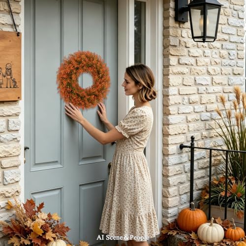 U'Artlines 17" Fall Front Door Boxwood Wreaths, Artificial Harvest Wreath - Image 5