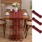 Terracotta Lace Table Runner with Floral Embroidered(3pcs 28”x118”) - Image 2