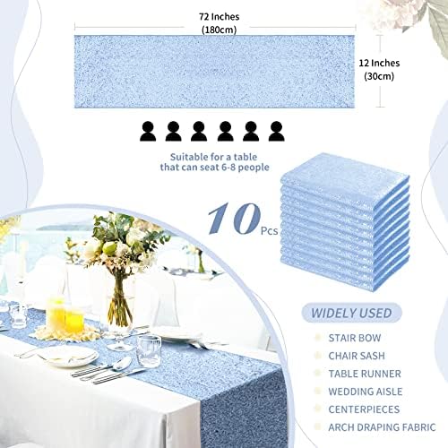 SoarDream Baby Blue Table Runner 10 Pieces 12x72 Inches Sequin Fabric Glitter Table Runner for Party Holiday Birthday Wedding Baby Shower Supplies Decorations - Image 3