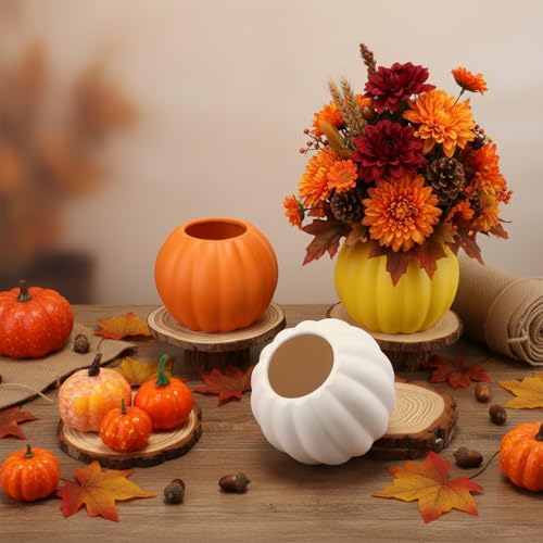 Meanplan 12 Pcs 5.5" DIY Ceramic Pumpkin Vase for Centerpiece Fake White - Image 4