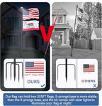 ZMTECH 12FT 2PACK Heavy Duty Flag Pole with Solar Light & 5 Pronges Base in Ground for Yard, Tangle Free Spinning Stainless Steel,Windproof, Fit for 2 Flags |Outside House Residential |Commercial - Image 4
