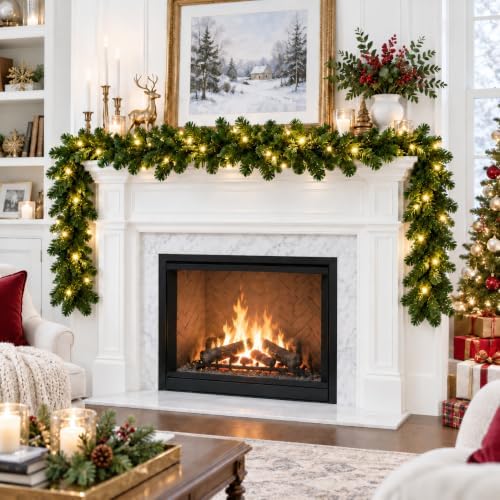 9FT Christmas Garland with Lights, Prelit Lighted Christmas Decorations for Mantle Fireplace Table Stairs,Green Garland Winter Indoor Outdoor Vintage Xmas Home Door Holiday Decor by Unknown