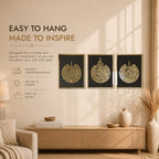 iwa concept Ayatul Kursi, Surah Al Falaq and Surah Al Nas Wooden Acrylic Set Islamic Wall Decor, Home Decorations Gift for Muslims in Ramadan (20 x 26 inches | 50 x 66 cm, Gold on Black) - Image 6
