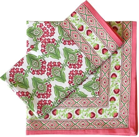 FINGERCRAFT Cloth Napkins Set of 12 Cotton Linen, 20x20 in Border Camellia by FINGERCRAFT