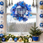 Hoteam Hanukkah Wreath for Front Door Happy Hanukkah Front Door Sign 13 Inch Blue Rustic Chanukah Welcome Decoration for Indoor Outdoor Home Porch Hanging Decoration - Image 4