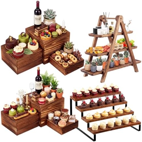 Willinglong 8 Pack Wood Risers for Buffet Table Dessert Table Display Set by Willinglong