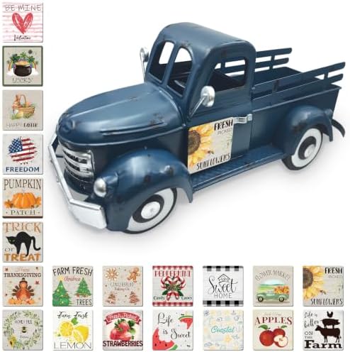 Sunflower Decor 13.4" Vintage Truck with 20 Magnets, Dark Blue by Teeloray