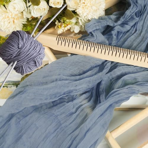 12 Pack Dusty Blue Cheesecloth Table Runner 10ft Boho Gauze Cheese Cloth Table Runner Rustic Sheer Runner 120 inch Long for Christmas Wedding Table Decorations - Image 3