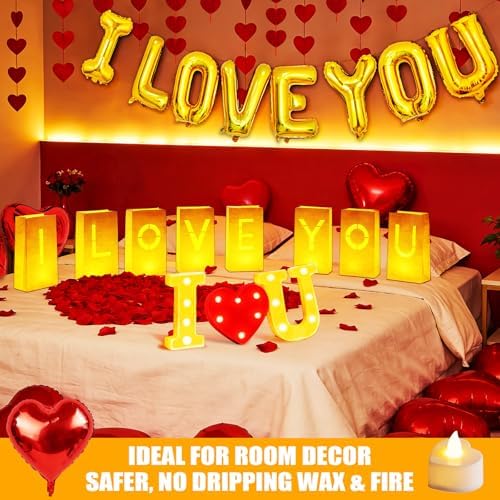 6000+PCS Rose Petals and Candles Set for Romantic Decorations Special Night - I Love You Letters Balloon and 8 Luminary Bags 6000 Rose Petals 48 Heart Candles for Anniversary Valentines Day Proposal - Image 3