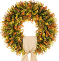 Vlorart 20 Inch Fall Wreaths for Front Door, Handmade Fall Boxwood Wreath with Cream Linen Sash, Waterproof and UV Resistant Outdoor Autumn Wreath for Farmhouse Porch, Window and Thanksgiving Decor by Vlorart