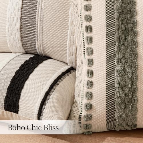 ANRODUO Boho Decorative Pillow Covers 20x20 Pack of 2 Black-White Stripe 2 - Image 5