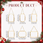 Qunclay 6 Pcs Christmas Brass Picture Frame Ornaments 6 Sizes Xmas Metal Double Glass Hanging Photo Frame with Metal Chain for Christmas Tree Decoration (Gold, 6 Styles) - Image 2