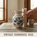 EFISPSS Ceramic Vintage Vase,Spring Decor Unique Chinese Crackle Floral Handle for Dining Room Mantle Living Room,Blue - Image 2