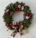 20inch Artificial Christmas Wreath with Red Berries, Pinecones, Balls, Bows, Handmade Winter Decoration for Front Door Gate Wall Christmas Party Decorations by Devonwide