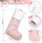 Pink Christmas Stockings Set of 6 - Lage Elegant Faux Fur Xmas Stockings with Silver Christmas Tree Snowflake Designs, Pink Christmas Decoration for Holiday Party Home - Image 3