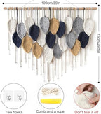 Large Macrame Wall Hanging Boho Leaf Feather Woven Tapestry 39"W x 29.5" L - Image 3