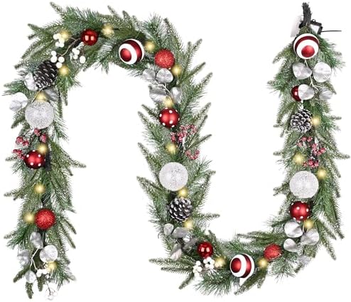 Valery Madelyn 6 Ft Christmas Garland with Lights for Mantle Red White by ValeryMadelyn