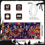 Mexican Day of the Dead Garage Door Banner 7x16ft, Dia de los Muertos Mariachi Skeleton Band Outdoor, Sugar Skull Folklorico Dancing Double Garage Door Cover Tapestry Mural for House Front Holiday - Image 2