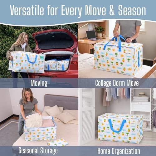VENO 6 Pack Extra Large Heavy Duty Moving Bags with Wide Opening & Reinforced Handles, Reusable Storage Tote Bags with Strong Zippers for Clothes, College Dorm Essentials & Moving Supplies - Image 6