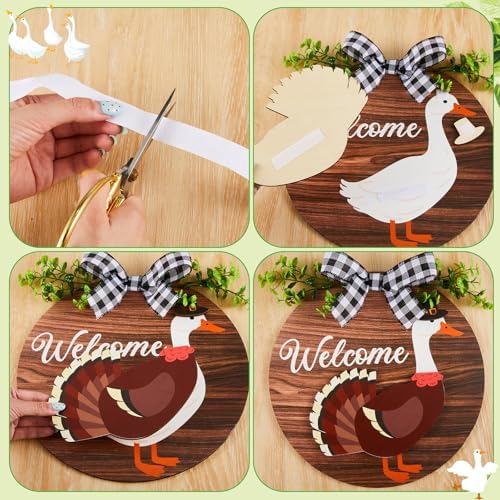 Lineshading 16 Pcs Wooden Interchangeable Goose Welcome Sign, Brown - Image 4