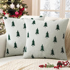 MIULEE Christmas Decorative Chenille Throw Pillow Covers, 16x16 Inch, White Dark Green Tree, Set of 2 Cute Trees with Plaid Patterns Pillows for Sofa Couch Bedroom Chair Xmas Home Decor by MIULEE
